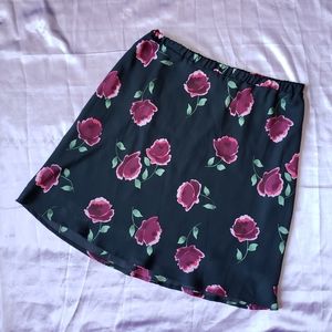 Vintage Rose Print Mesh Overlay Skirt
